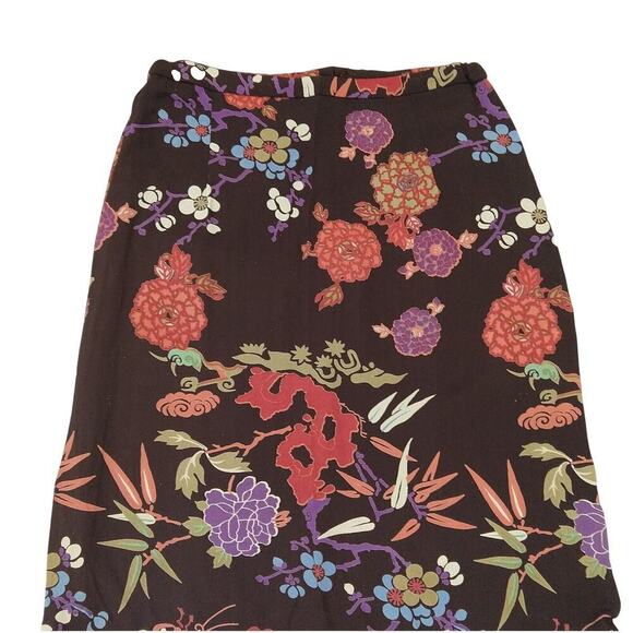 Vintage 90s Floral Print Midi Skirt Size M Zoe California Brown Flutter Hem - Picture 2 of 7